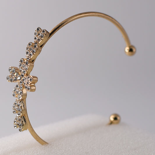 Gold Plated Diamond Engraved Flower Cuff Bangle