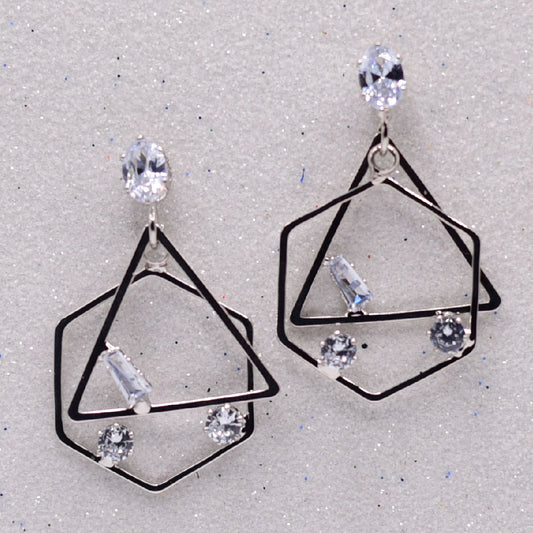 Silver Geometric Shape Druzy Earrings