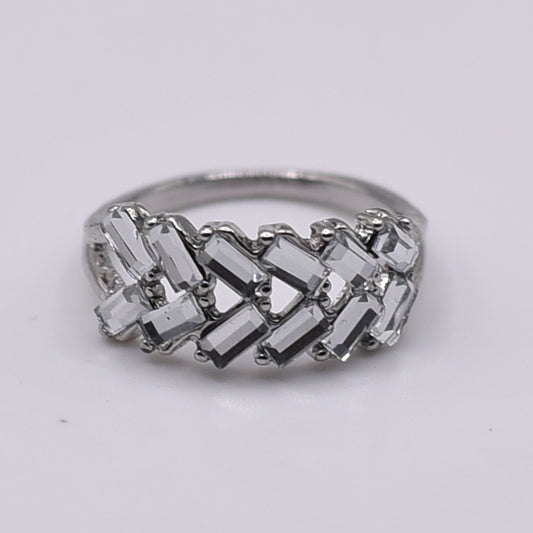 Baguette Diamond Chevron Silver Ring