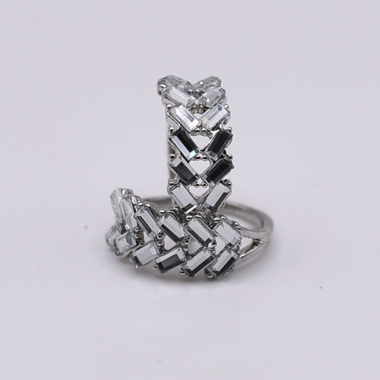 Baguette Diamond Chevron Silver Ring