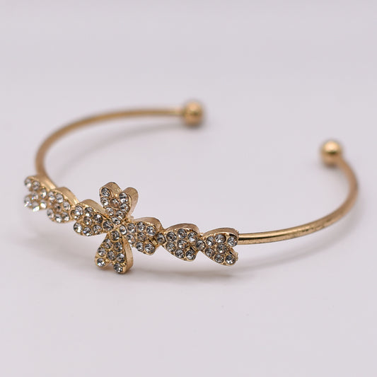 Gold Plated Diamond Engraved Flower Cuff Bangle