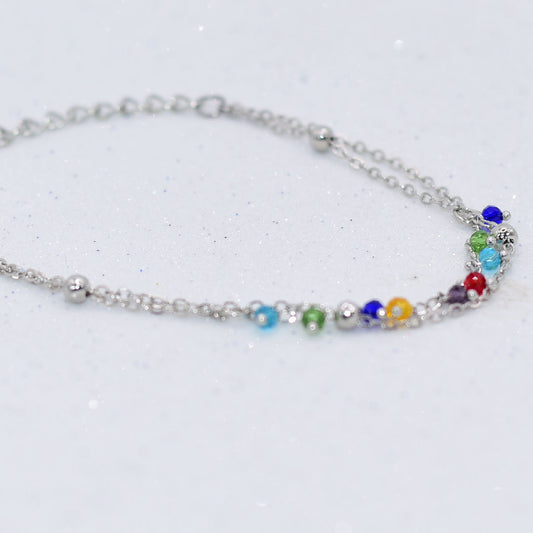 Double Chain Multi Color Pearl Bracelet