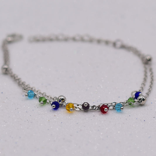 Double Chain Multi Color Pearl Bracelet