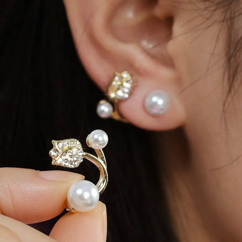 Rhinestone Flower Pearl Earring Girls Exquisite Jewelry 23