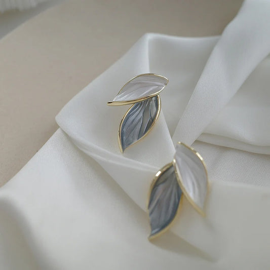 New-Arrival-Silver-Color-Blue-White-Leaf-Stud-Luxury-Jewelry