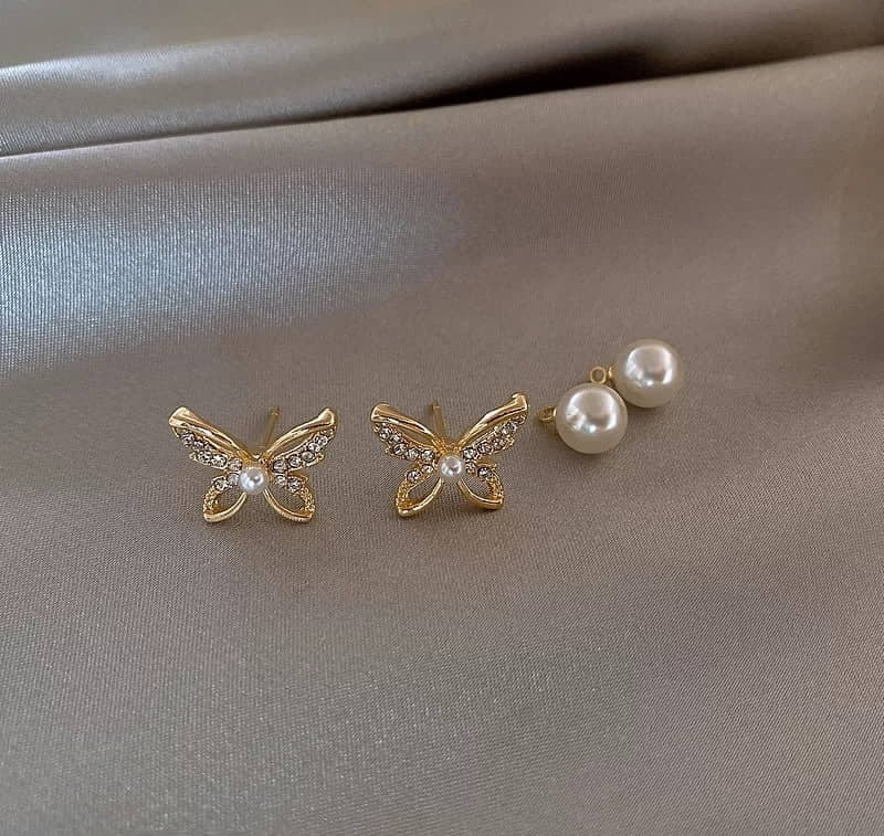 Rhinestone Butterfly Faux Pearl Drop Earrings7