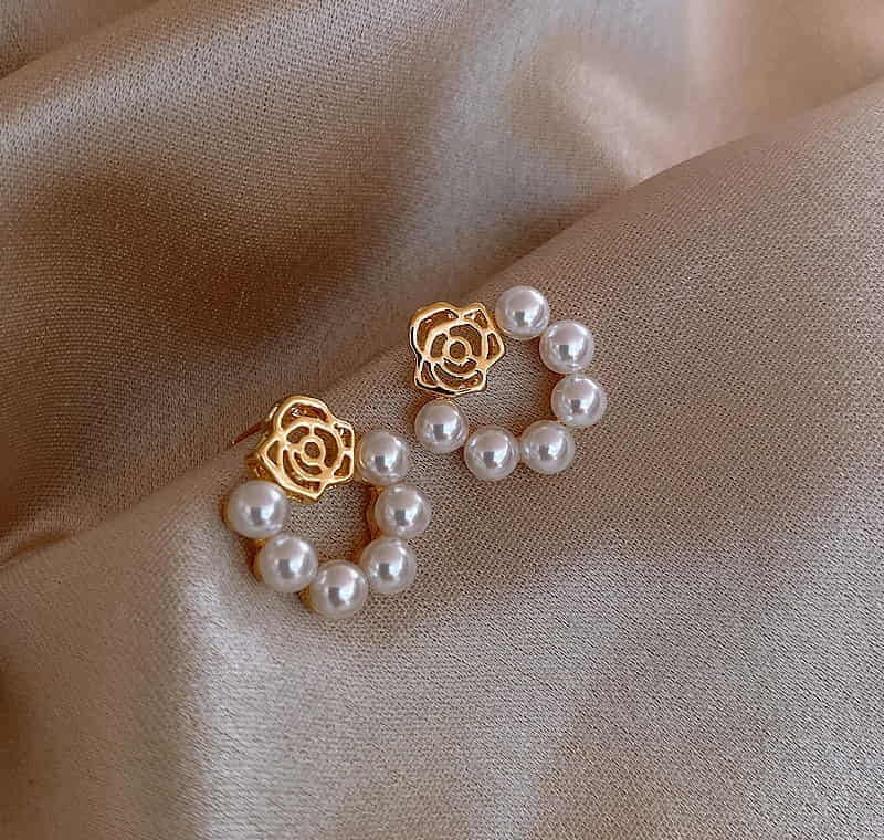 Rose Pearl Stud Earrings For Women