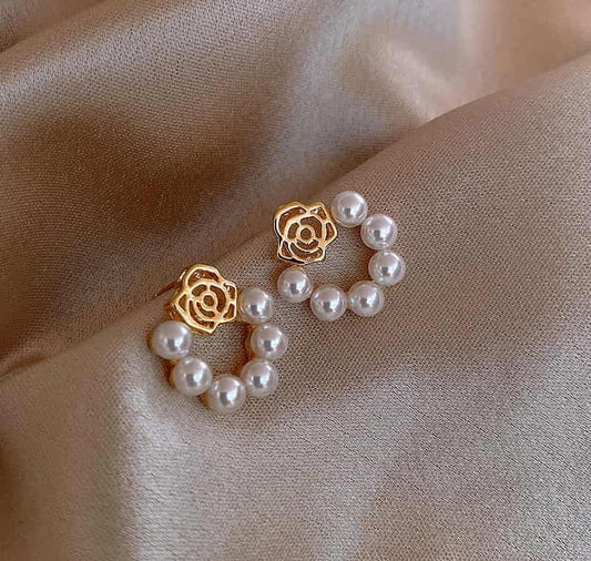 Rose Pearl Stud Earrings For Women