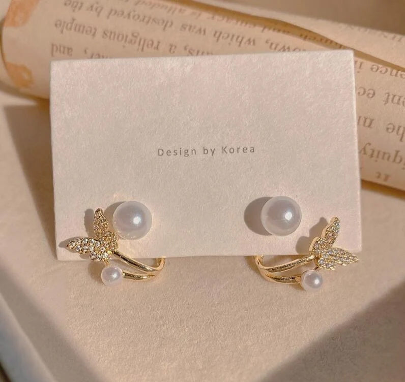 Golden Butterfly Pearl Stud For Girls3