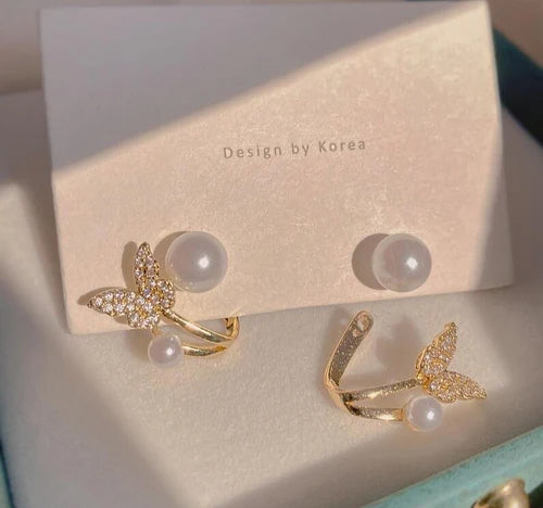 Golden Butterfly Pearl Stud For Girls