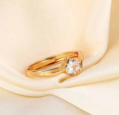 Single Diamond Heart Adjustable Gold Ring65