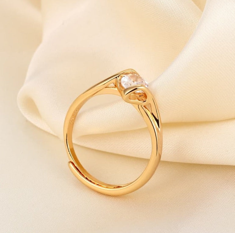 Single Diamond Heart Adjustable Gold Ring3