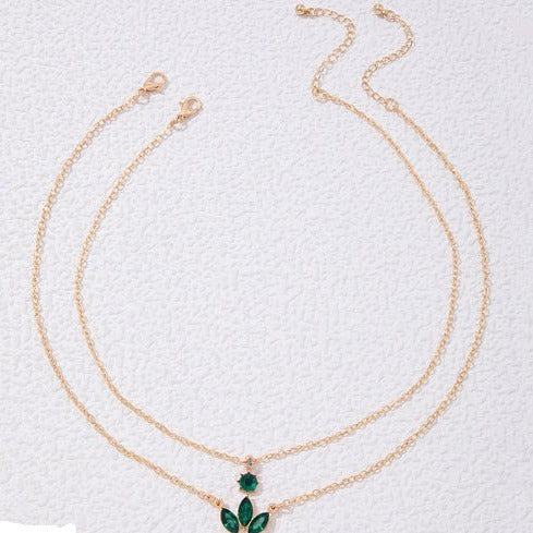 Green-Brick-Inlaid-Leaf-Multi-layered-Necklace4