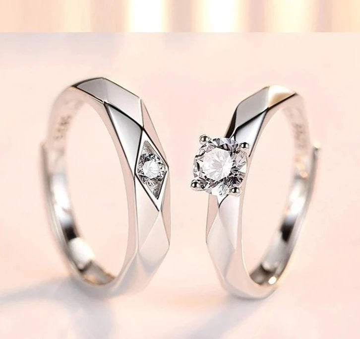 Silver Color Wedding Couple Adjustable Rings