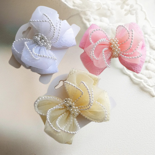 Imported Pearl Lace Hair Bows