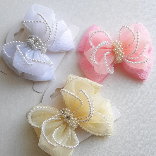 Imported Pearl Lace Hair Bows