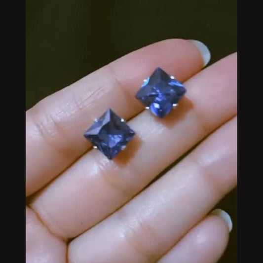 Sapphire Square Birthstone Stud Earrings