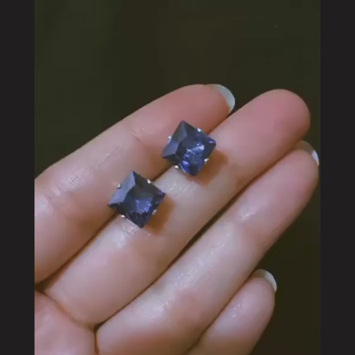 Sapphire Square Birthstone Stud Earrings